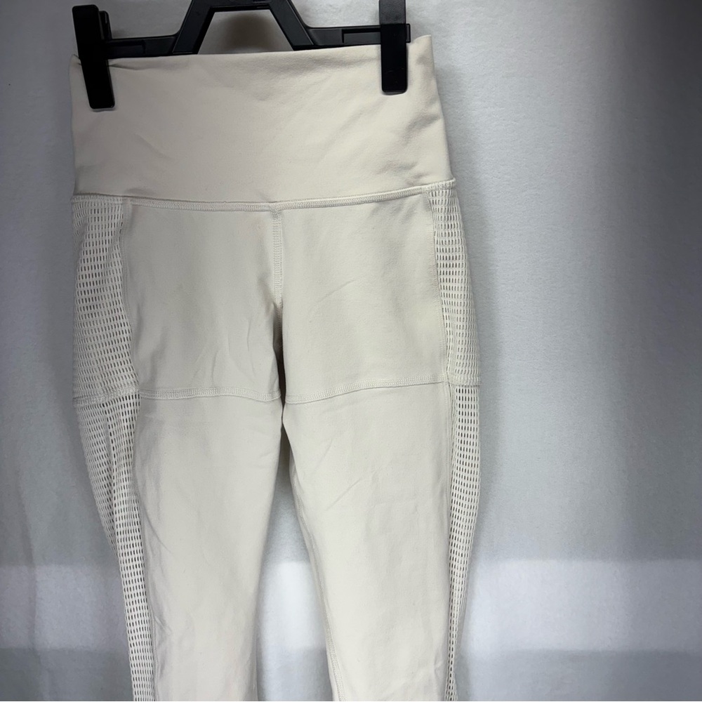 Alo Yoga High Waist Mesh Panel‎ Leggings Cream XS Athleisure Workout - Picture 2 of 6